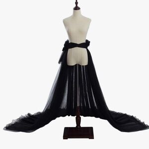 Black Tulle Tie On Long Shirt